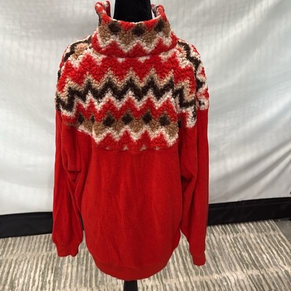 Aerie Red and Brown Zip Up Sweater with Nordic Design - Picture 2 of 3